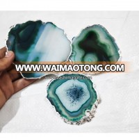 Tea Cup Green Agate Silver Platted Agate Coaster