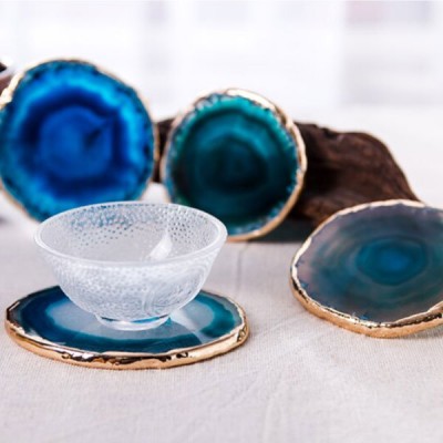 Factory Direct Sell Wholesale Gold Rims Resin Agate Coaster For Tea Coffee Cup